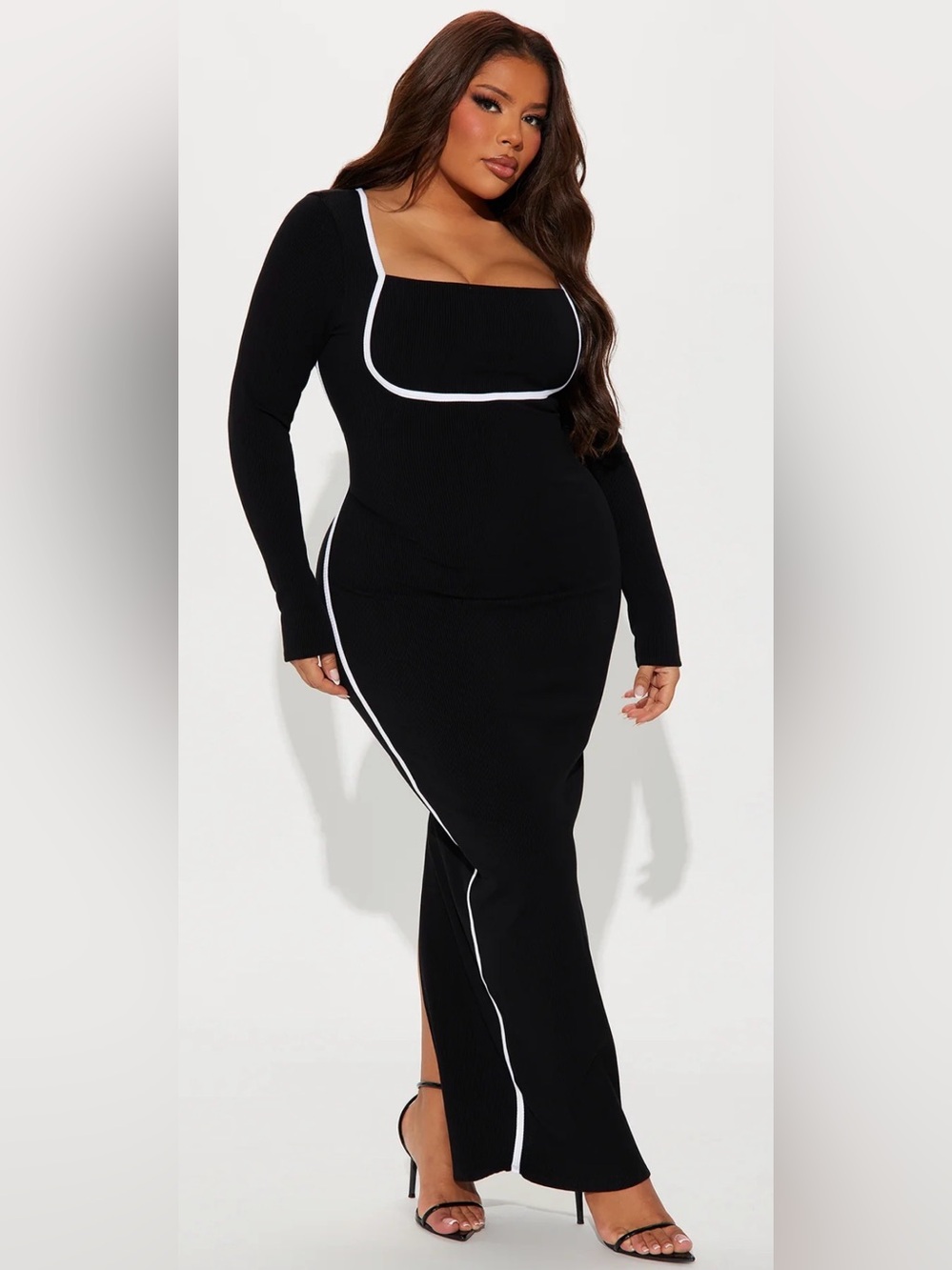 Black Maxi Dress with White Contrast Piping